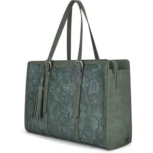 Laptop Bag For Women 15.6 Inch Work Tote Bags PU Leather Computer Purse For Business Office With 3 Layer Compartments