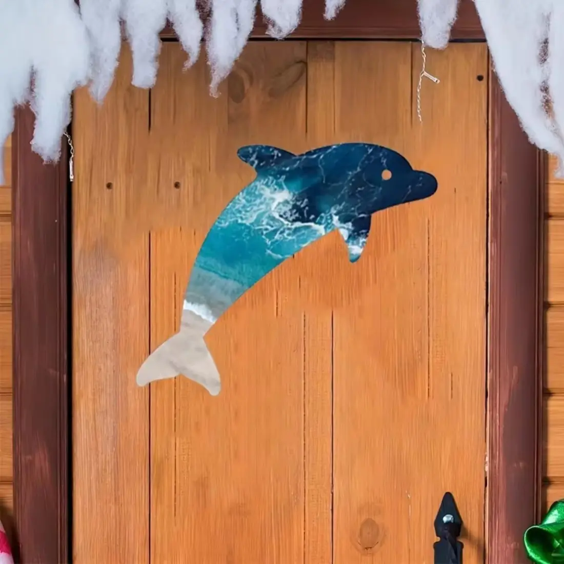 1PC Metal Dolphin Wall Ornament, Dolphin-Themed Beach Wall Artwork, Sea Life Wall Adornment, Blue Hanging Dolphin Wall Art Sculpture