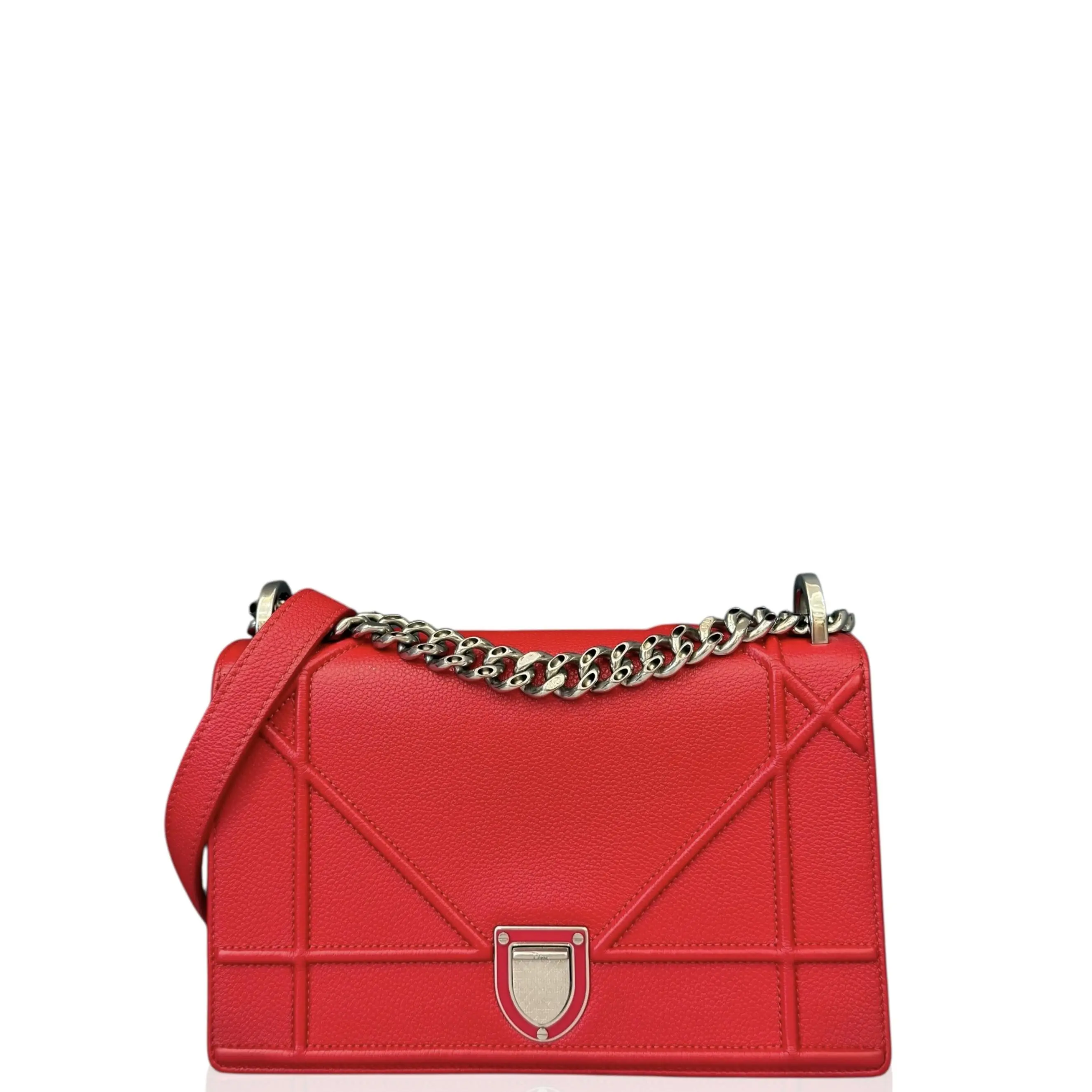 Pre-owned Dior Leather tote bags Maxi Cannage Small Diorama Grained Calfskin Red (qy040126f5)