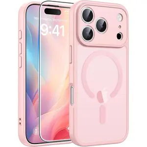 for iPhone 17 Pro Max Case: [Compatible with Magsafe] Translucent Matte Cases with [Full Camera Protection] [Screen Protector] Military Grade Shockproof Protective Phone Cover - Light Pink
