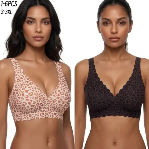 1/2/3/5/6PCS Jelly Wireless Bra Womens Scalloped Comfortable Wireless Bras Push Up Bralettes Seamless Tshirts Bras Deep V Everyday Bras S 3XL