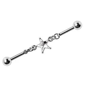 CZ Crystal Star Connecting Chain Industrial Barbell - 316L Stainless Steel