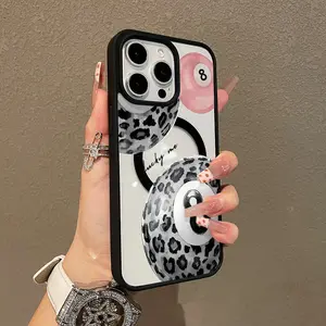 Trendy Magnetic Case for iPhone11/12/13/14/15/16/17/promax Leopard Print 8-Ball Art MagSafe Ready, Ultra Thin & Shockproof | Cute Pick for Girls