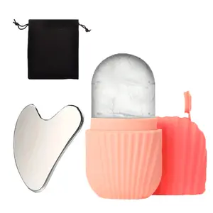 Silicone Facial Ice Mold, Ice Roller and Stainless Steel Gua Sha Tool Set with Storage Bag, 2 Counts/set Reusable Facial Care Tools, Manual Massage Supplies, Skincare Products