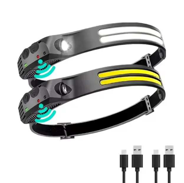 2-Pack LED Rechargeable Headlamps, 230° COB High Brightness Headband Lights with USB-C, Cordless Portable Flashlight Headlamps for Work, Camping, Emergency Use (Head-Mounted for Hard Hats), Cordless Portable Headlamps
