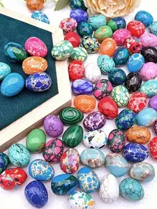 11/22/33pcs Turquoise Egg Shape Home Decor Mineral Specimen Craft Ornament, Ornaments Decor, DIY Jewelry Accessories, Easter Ramadan Christmas Gift, Decorative