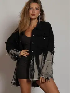 Briar Black and Grey, Oversized, Bleached Button Up Denim Jacket