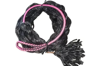 Adult Saddle Bronc Rein Extra Soft Black & Pink Cord on Black Poly 6' Parachute Cord Neck Set for Extra Strength and Comfort