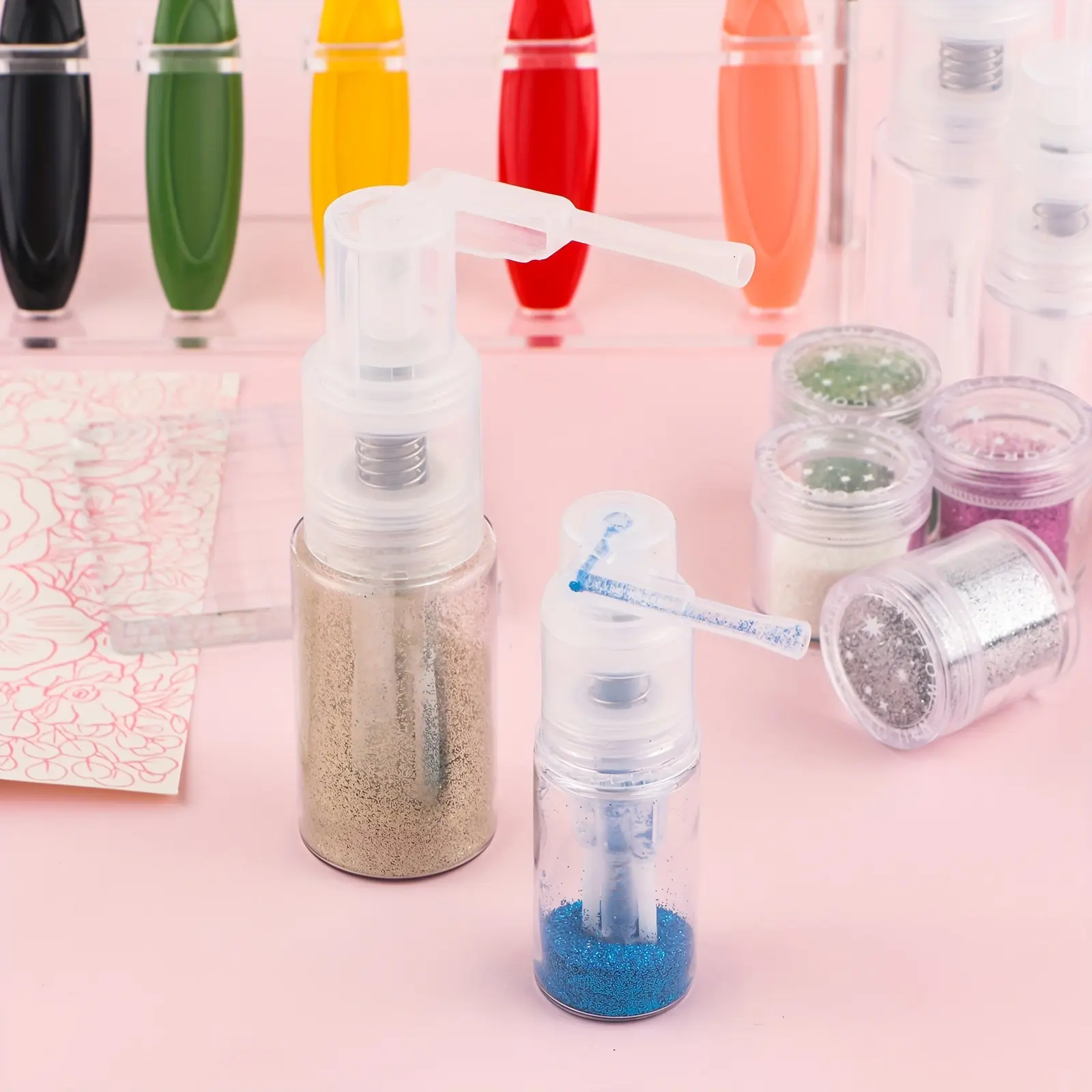 2pcs Easy-Fill Glitter Spray Bottle, Unique Pump Design, Durable Plastic, for Dry & Liquid Adhesives, Ideal for Art, Crafts, Sewing, Painting Supplies