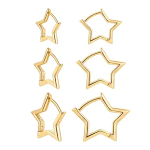 Fashionable Hypoallergenic Star Earrings Set, 3 Pairs for Women and Girls, Metal Coated Hoop Earrings for Daily Wear
