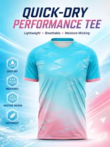 Gradient T-Shirt for Men, Quick-Dry Breathable Round Neck, Lightweight Durable, Ideal for Coastal Nomadic Life, Summer 2026, Top Outdoor Tropical