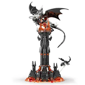 Dark Dragon and Magic Tower Castle Building Blocks Set, Ideal for Ages 8+, Unisex, with LED Lights, Stunning Display Effect