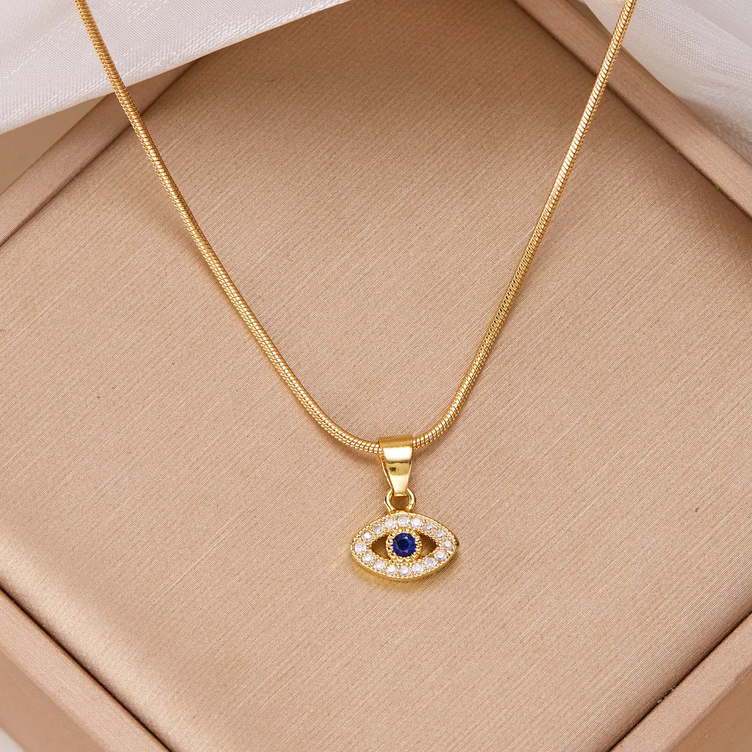 Sparkling Cubic Zirconia Nazar Protection Choker Jewelry Luxury Iced Out Evil Eye Pendant Necklace | Fluid 14K Gold Plated Snake Chain for Women,