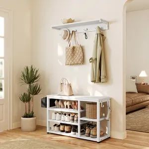 Gizoon Hall Tree with Shoe Bench Industrial 4 in 1 Coat Shoe Rack with 4 Hooks 5 Storage Cubbies for Entryway Hallway