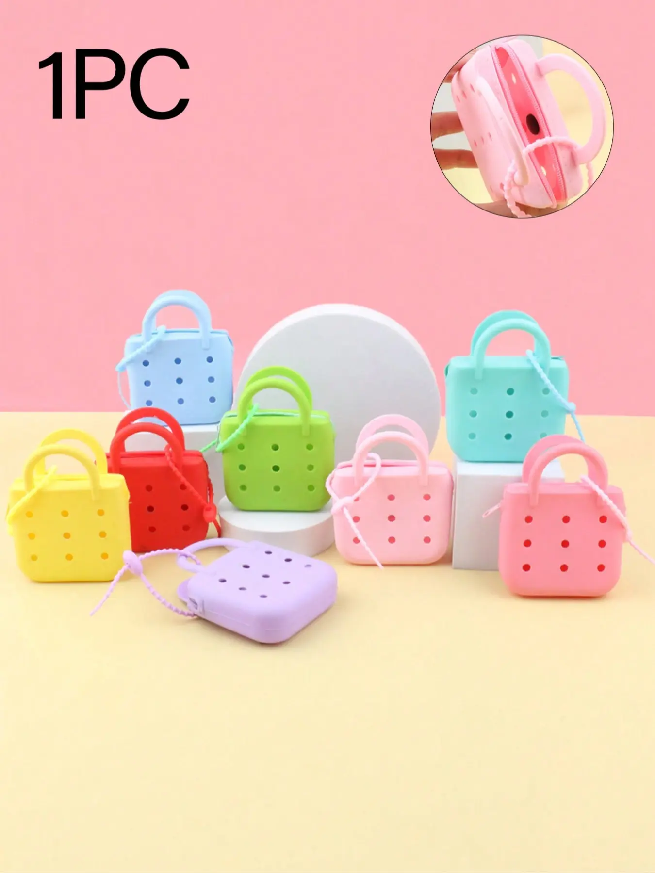 Mini Cute Silicone Hollow Out Handbag, All Seasons Handbag, DIY Coin Purse, Beach Bag, Comfortable Feel, Zipper Design, Travel Storage, Daily Commute, Gift, Cute Bags, Everyday Handbag