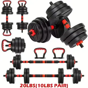 20 lbs Adjustable Dumbbell Set with Upgraded Nut, 4-in-1 Dumbbell Sets for Home Gym Equipment, Convertible to Kettlebells, Barbell, Push-Up Stand