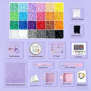 Beadora Mini Fuse Beads Kit 2.6mm –  Perler Beads Set with Templates & Tools, 24000 PCS DIY Craft Set for Kids, Crystal Tassel Charms Creative Gift with Pegboards, Patterns & Ironing Papers, Perfect for Birthday & Holidays