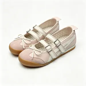 Women's Pink Ballet Mary Jane Flats, Double Buckle Strap & Bowknot Round Toe Casual Shoes, Comfy Low-Top Daily Footwear Slip-On