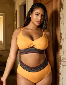 Women's High-Waisted Two-Piece Bikini, Snakeskin Print Push-Up Swimsuit with Ruched Front & Wide Ribbed Band Clothes Womenswear Top