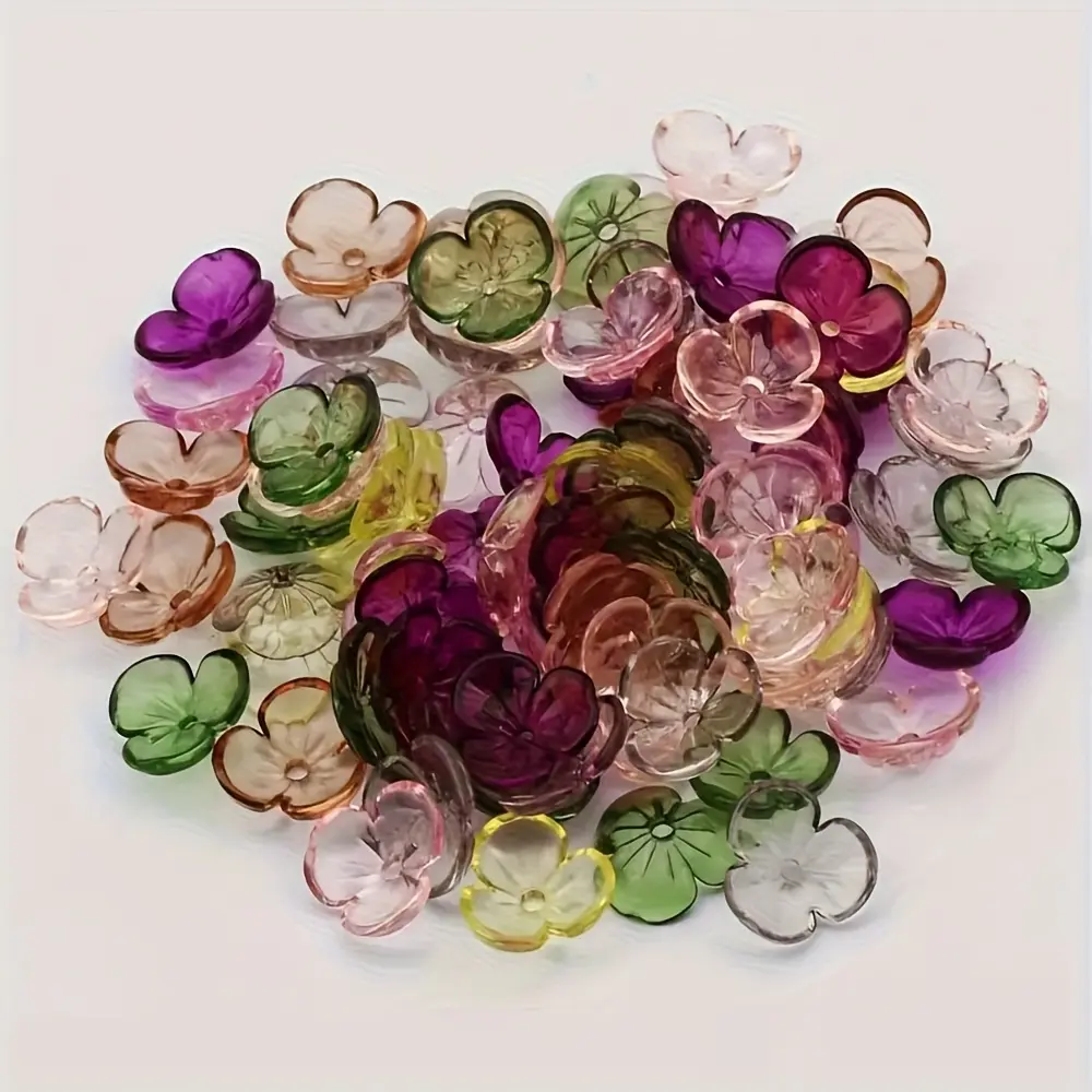 300pcs Mixed Multi-Color Floral Acrylic Petal Beads, Acrylic & Bead Assortments for DIY Jewelry Making - Necklaces, Bracelets, Earrings, Keychains - Daily Wear, Ideal Gifts for Friends & Family