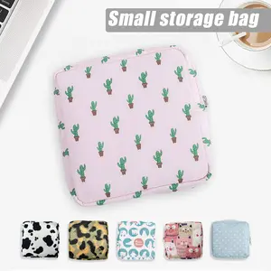 Simple Convenience Sanitary Towel Bag for Women, Printing Card Holder Case Coin Purse Storage Pouch for Daily Work and Travel Gifts