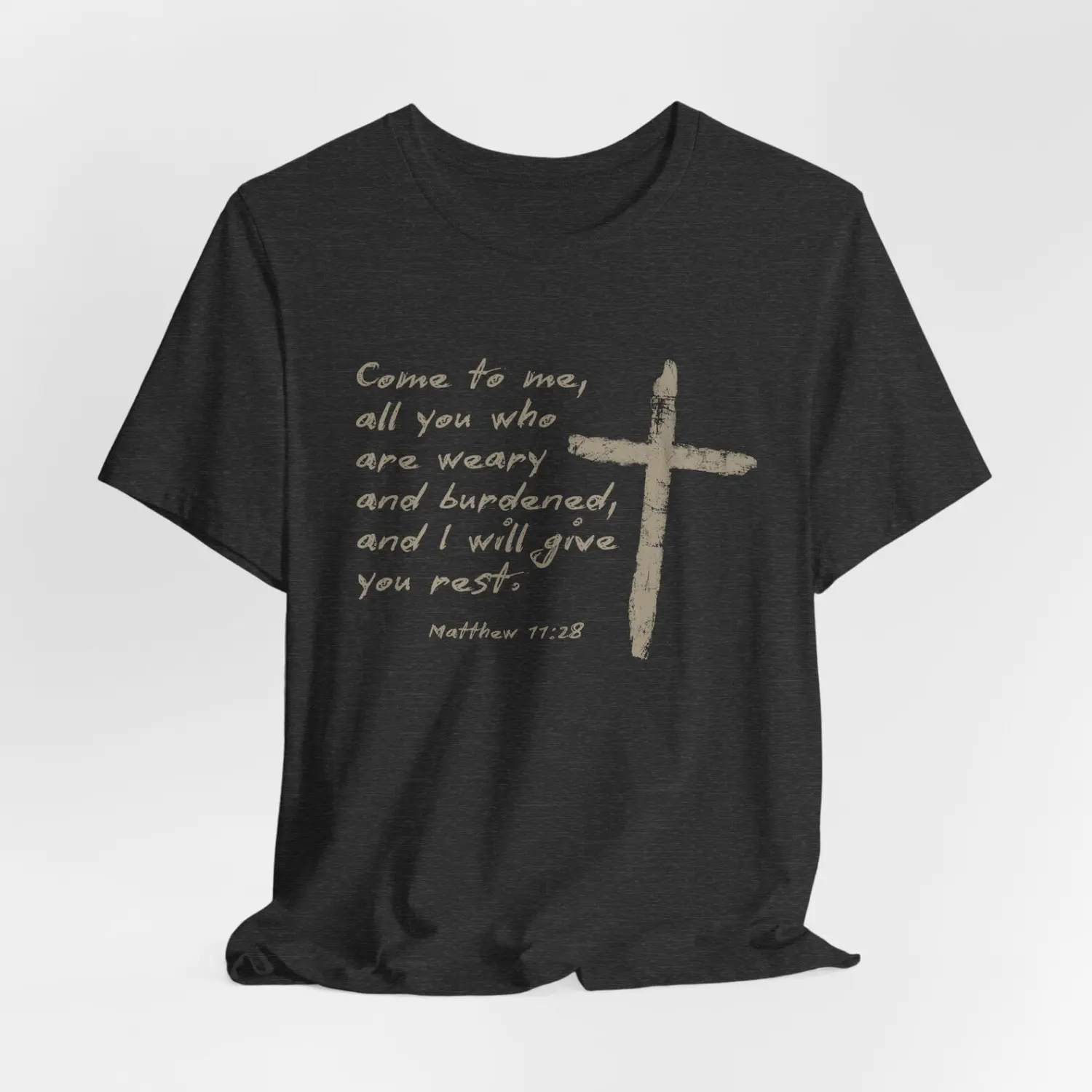 Men's Short-Sleeve Christian Sports T-Shirt, Matthew 11:28 "Come To Me All Who Are Weary" Graphic Tee for Casual Outdoor Activities