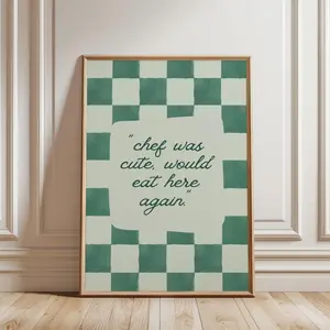 Green Checkered Kitchen Quote Canvas Poster, Funny Dining Room Wall Art, Unframed Canvas Print for Kitchen Cafe Breakfast Nook Decor
