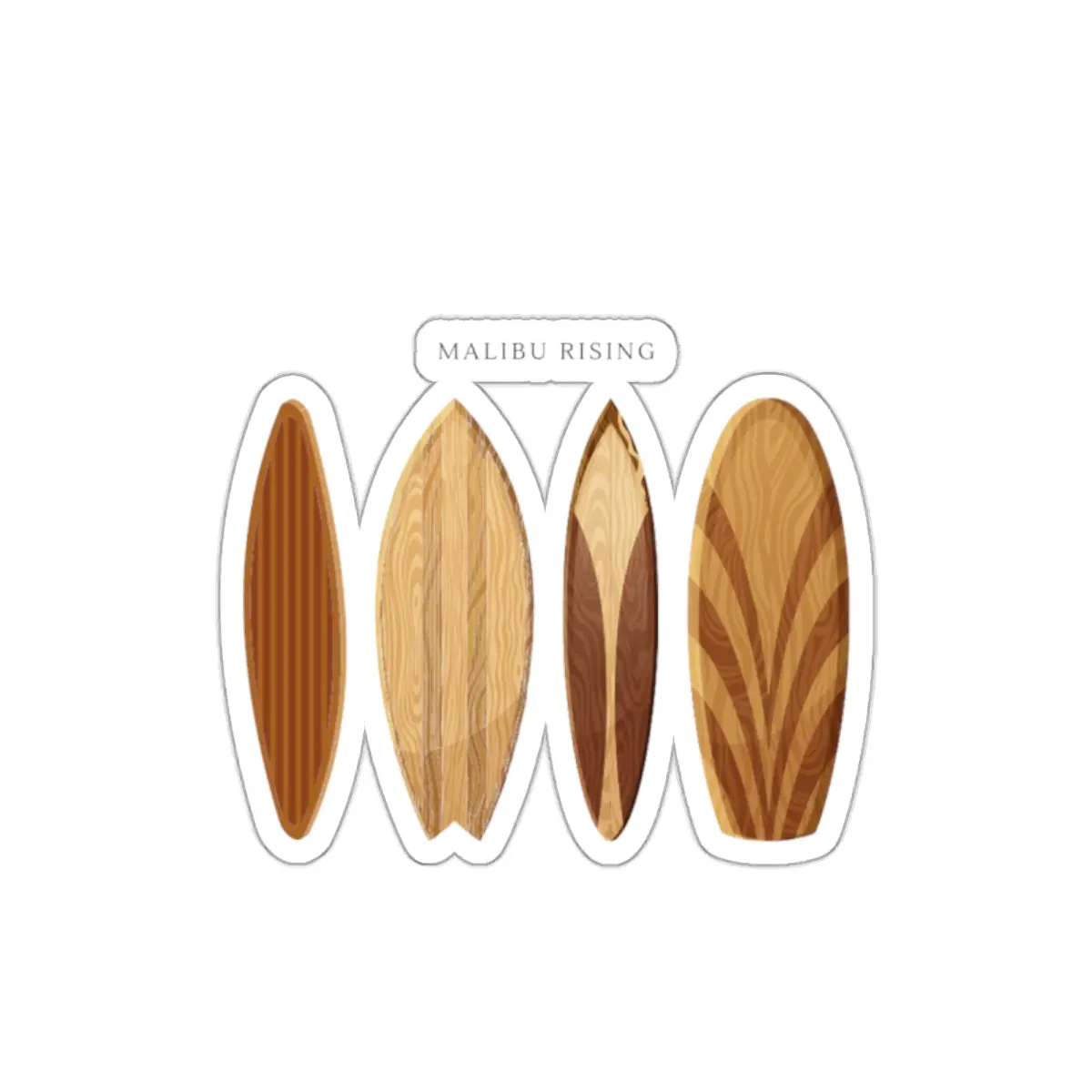 Surfboard Die-Cut Sticker — 'Malibu Rising' Wooden Surfboard Decal