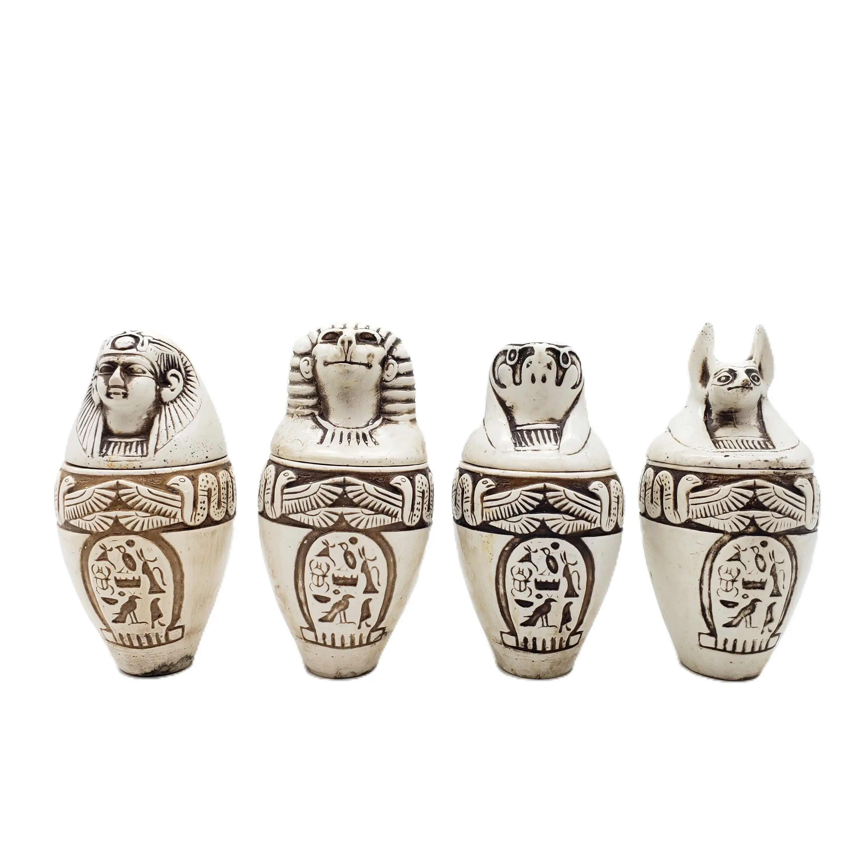 Egyptian Canopic Jar Set of 4 - Wadjet Detail - Made in Egypt