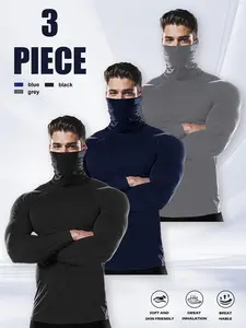 3-Piece Set of Men's Sun-Protective Sportswear with Face Mask - Lightweight, High-Elastic Compression Sportswear, Suitable for Running and Fitness.