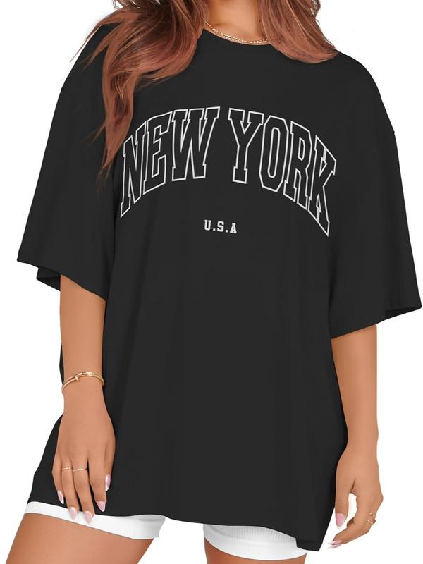 Women's Cotton Classic Crew Half Sleeves Graphic T-Shirt - Casual, Relaxed Loose Oversized Baggy, Breathable Fabric Summer Fit, Back to School Essential
