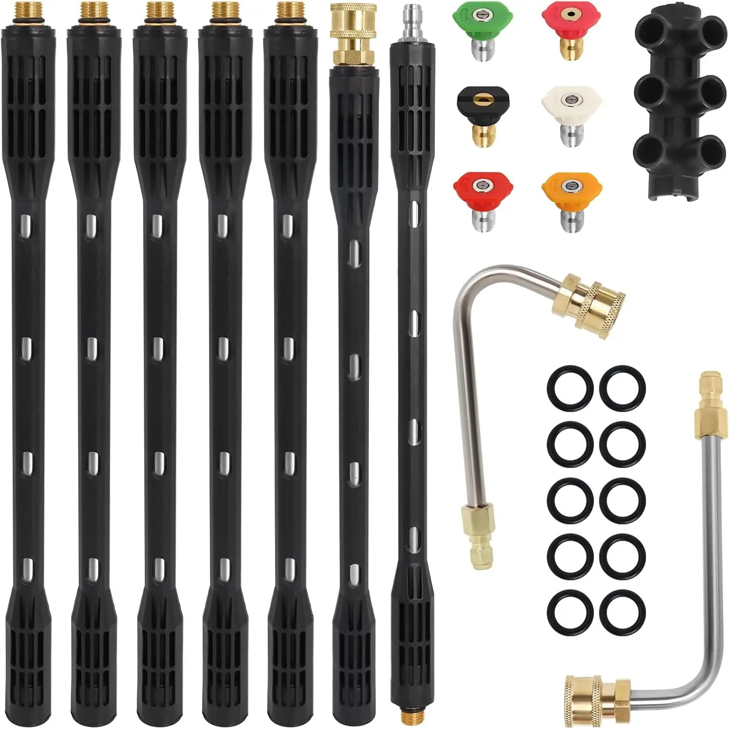 Upgraded  Washer Extension Wand,Up to 115in,4000 PSI Gutter Cleaner Attachment with 6 Tips,1/4"Quick Connect, Leak-Resistant Ring