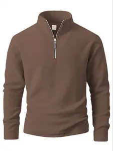Men's Fall Winter Outfits Fleece Warm Zipper Half Button Pullover Long Sleeve Sweatshirt for Daliy Wear, Old Money Small Stand Collar Design, Outdoor Casual Must-Have，Essential for Man's Wardrobe.
