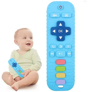 Teethers Silicone Baby Teething Toys, TV Remote Teether for 3-6-12-18 Months Babies Infant Toddlers Teething Relief Chew Toys (Blue)