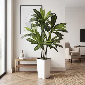 5FT Artificial Dracaena Tree Indoor with Black/White Tall Planter, Tall Fake Tree for Living Room Indoor, Faux Plant in Pot for Home Office Porch Decor, Easy Assembly