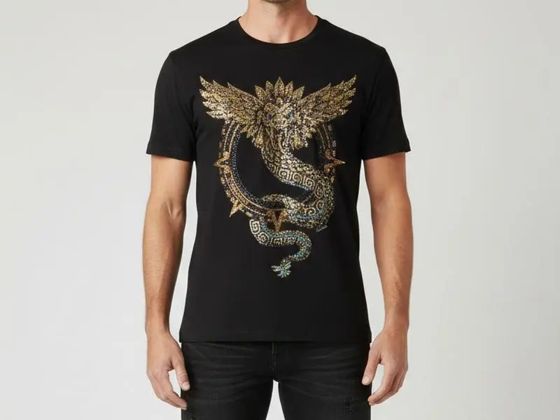 Menswear Eagle Short-Sleeve T-Shirt, Bejeweled Crewneck Casual Men's Top with Diverse Designs & Color Schemes, Stylish Streetwear for Outfit Enhancement