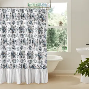 Dusk Blue Floral Ruffled Shower Curtain
