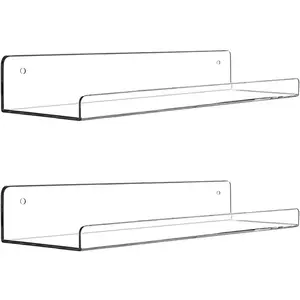 Acrylic Floating Wall Ledge Shelf, Clear Bathroom Storage Shelves Display,Acrylic 15" Invisible Bookshelf (2pack)