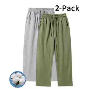 2-Pack Linen-Feel Cotton Pants - Lightweight, Wrinkle-Resistant Casual Pants for Everyday Wear