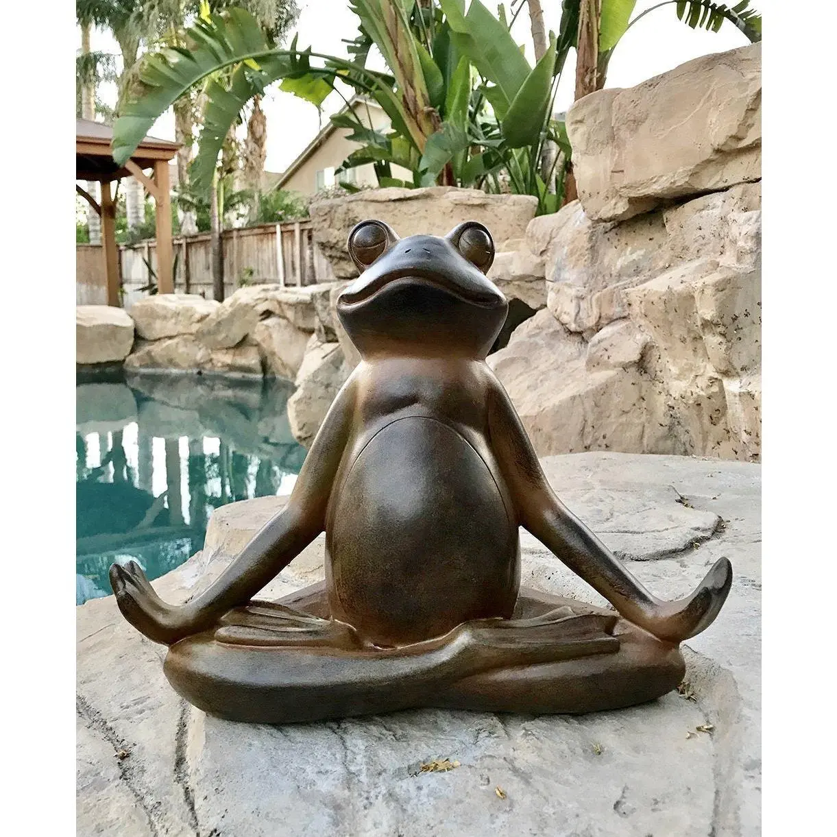 Ebros Rustic Yoga Frog Garden Statue Meditating Buddha Frog Sculpture 14"Long