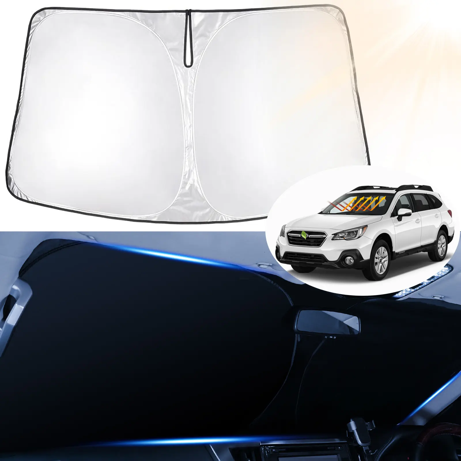 Canvcle Car Sunshade Windshield Outside - Foldable UV Blocking Automotive Windshield Sunshades for 2015-2019 Subaru Outback, Heat-Blocking Sun-Shielding Front Window Sun Shades for Car Windows, Reflective Fabric