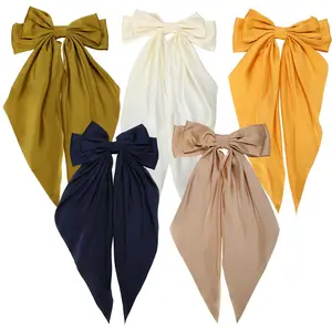 5 pcs large satin bow hair accessory set - multi-color bow hair clips, suitable for half tie hair styling, date dressing, birthdays, and parties