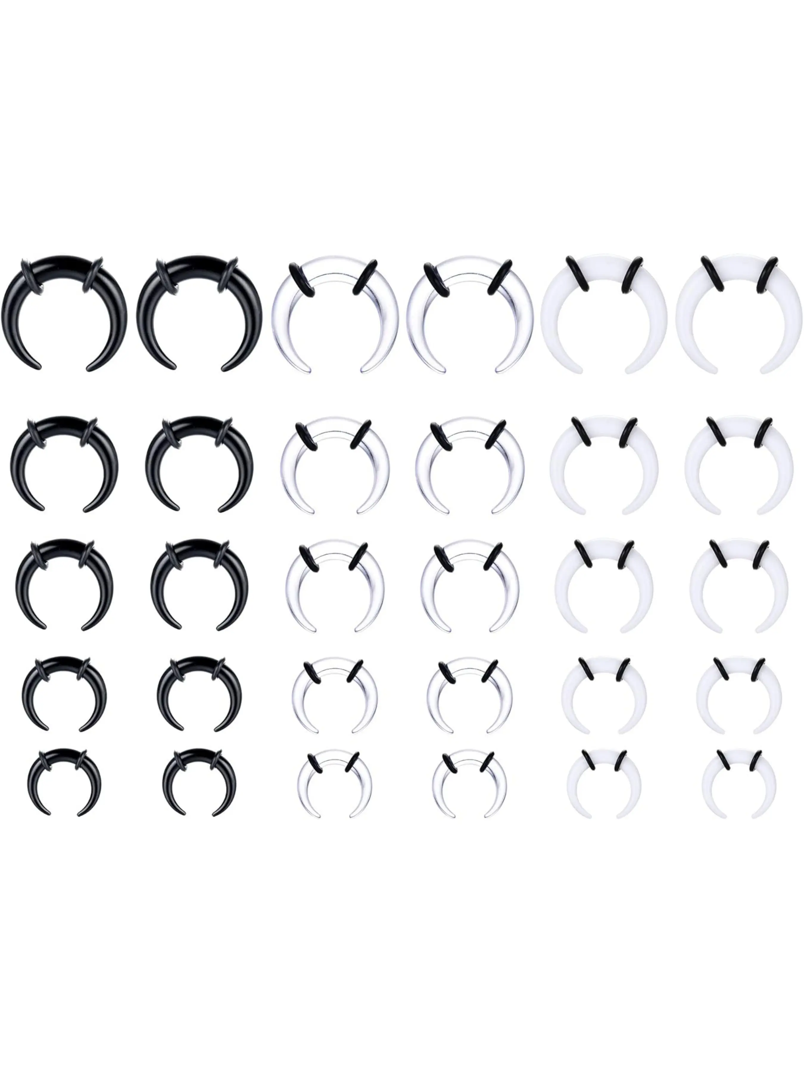 30pcs 14g-6g Acrylic Septum Stretcher Kit, Pincher Tapers, Septum Ring C Shape Expander, O-Rings, for Stretching Pierced Septum Piercing