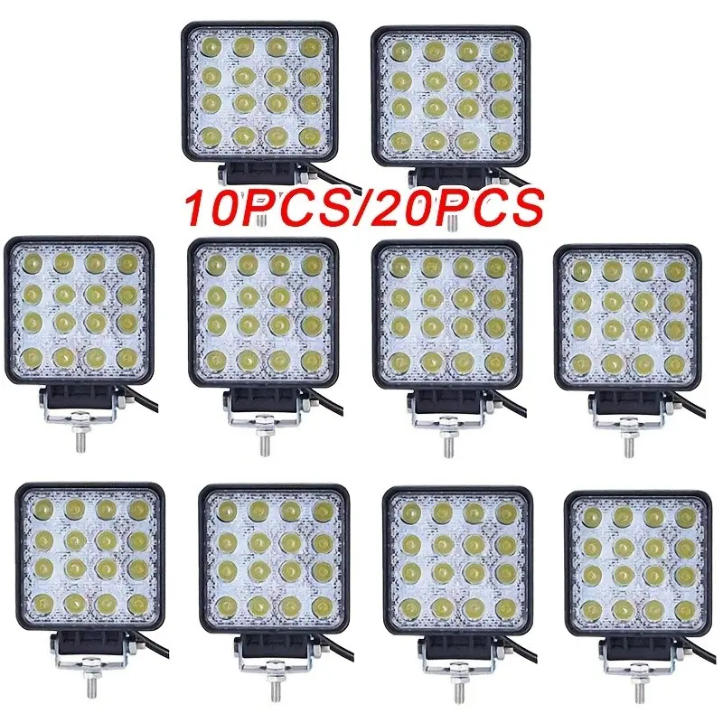16LED Light Bar, 10/20pcs 4inch 48W LED Work Light Square Aluminum Lights Off Road Lights LED Lights for Trucks, Off-road Vehicle and More