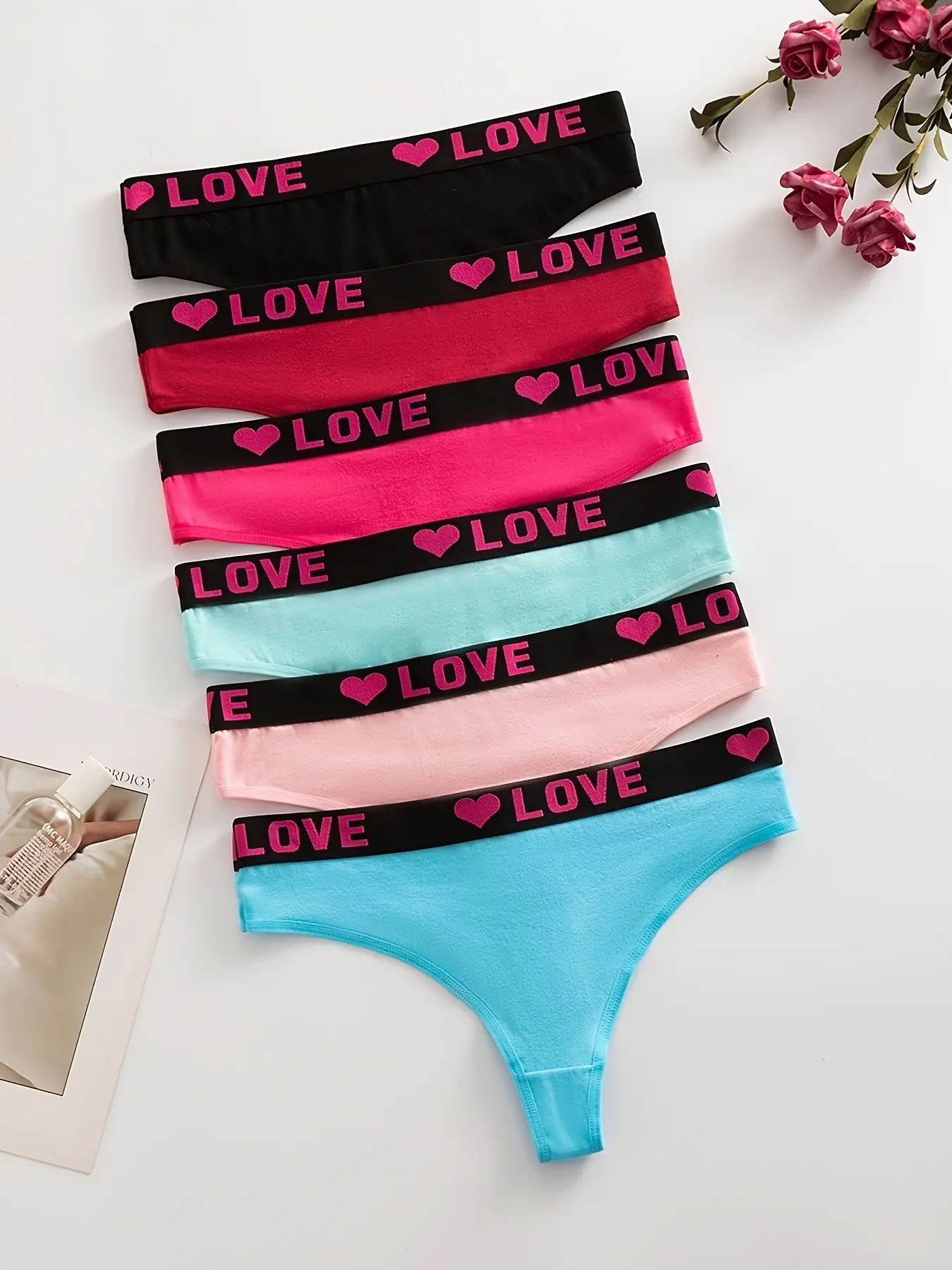 6pcs Women's Low-Rise Seamless Thong Underwear - T-Back -String Pantyhose with Letter Print Color Block, Breathable Elastic Non-Sheer Suitable for Daily Wear