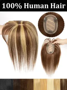 Clips in Human Hair Toppers Natural Scalp Top to Hide Bald with Face Framing Bangs Hair 8x12cm Base Net Nature Straight Machine Remy Hair Human Hair Toupee