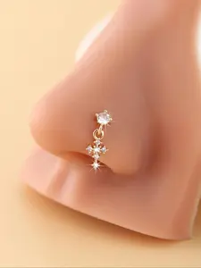 Women's Cross Nose Stud Earring, Brass Material Artificial Zircon Stone Inlay Cz Bling, Casual Jewelry Gift for Women, Perfect for Daily Wear & Special Occasions