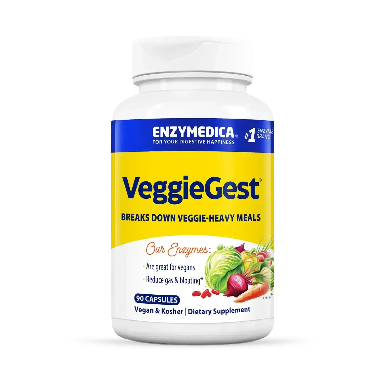 Enzymedica VeggieGest - Digestive Enzyme Supplement for Women & Men, Enzymes for Digestion & Gut Health Support, Support for Vegetarian/Vegan Diets, Helps Gas & Bloating, Gluten Free