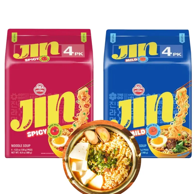 OTTOGI Jin Ramen – Spicy Flavor Jin Edition | 4 Packs x 4.23 oz | Korean Instant Noodles with Rich Beef Broth Food Meals Vegetable Pansit