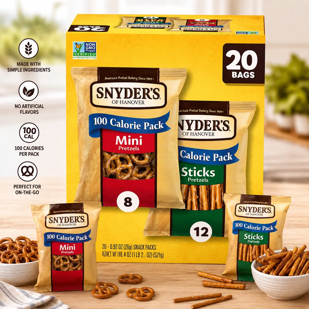 Snyder's of Hanover Variety Pack Crunchy Snack Pretzels, 20 Count - 0.92 Oz, Crunch